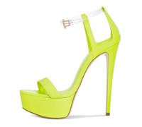 Sandali da donna con tacco a spillo e plateau, punta aperta, con cinturino alla caviglia in PVC trasparente, fibbia, per matrimoni e feste, Verde, 38 EU