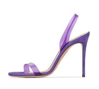 Sandali da donna con tacco a spillo in PVC trasparente, punta aperta, senza lacci, per matrimoni, feste, Viola, 38 EU