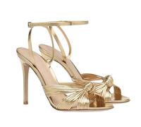 Sandali da donna con tacco a spillo una parola cintura punta rotonda cinturino alla caviglia fibbia moda partito PU sandali, 10 cm., 42.5 EU