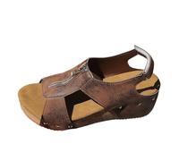 Sandali da donna con tacco altissimo e plateau, con zeppa, con cerniere, stile bohémien, da spiaggia, aperti, slingback, sandali da bagno regolabili, antiscivolo, marrone, 37 EU