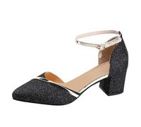 Sandali da donna con tacco alto, alla moda, per il tempo libero, eleganti, da sposa, con plateau, con cinghia, in pizzo chiuso, per matrimoni e feste, Nero , 38 EU