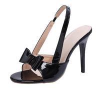 Sandali da donna con tacco alto, colore nero, con fiocco, leggeri, eleganti, con punta aperta, cinturino alla caviglia, estivi, sexy, comodi, per feste, matrimoni, Grigio scuro, 36.5 EU