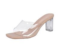Sandali da donna con tacco alto, con tacco a blocco, trasparenti, eleganti, estivi, leggeri, con tacco, casual, per feste, beige., 38 EU