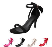 Sandali da donna con tacco alto, eleganti scarpe da sera da donna, tacco a spillo con sandali Bow On Back, cinturino alla caviglia, scarpe estive antiscivolo, Nero , 45 EU