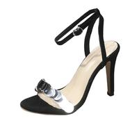 Sandali da donna con tacco alto, senza dita, con brillantini, comodi tacco sottile, scarpe da città, moda estiva 2025, colori assortiti, regalo per la festa della mamma, scarpe alla moda, Nero , 38.5
