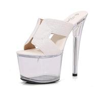 Sandali da Donna con Tacco Che Si Illuminano al Buio, Stiletto da 6,7 cm - Invitati di Matrimonio e Serata in Discoteca in Cristallo Y2K,White 2,41 EU