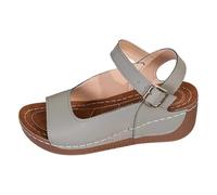 Sandali da donna con tacco, comodi, in pelle tinta unita, con tacco a zeppa, comode scarpe per il tempo libero, sandali leggeri per attività all'aperto, vacanze, tempo libero e vita quotidiana, grigio