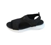Sandali da donna con tacco da donna, eleganti sandali con plateau con suola morbida, stile romano, punta aperta, scarpe da spiaggia, scarpe basse da donna, Nero , 41 EU