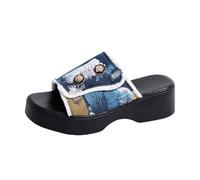 Sandali da donna con tacco, décolleté da donna, eleganti scarpe estive con motivo floreale, slip on con tacco alto, piedi larghi, regolabili, fibbie da donna, Z blu., 42 EU