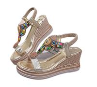 Sandali da donna con tacco e zeppa, versione ampia, sandali con zeppa, adatti per occasioni estive formali, comodi e antiscivolo, sandali da spiaggia casual, elastici da donna décolleté sexy, gold, 38