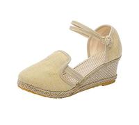 Sandali da donna con tacco elegante, con zeppa, sandali estivi da donna, comodi espadrilles chiusi, in paglia, in lino, con tacco leggero, estivi, traspiranti, per il tempo libero, beige., 42 EU