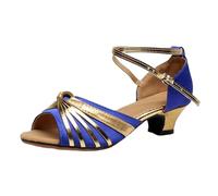 Sandali da donna con tacco elegante, da donna, con brillantini, per il tempo libero, latino, da ballo con tacchi alti, ultra leggeri, alla caviglia, con punta aperta, con tacco, Celeste., 41 EU