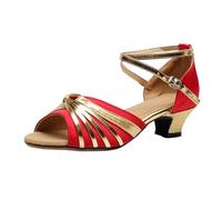 Sandali da donna con tacco elegante, da donna, con brillantini, per il tempo libero, latino, da ballo con tacchi alti, ultra leggeri, alla caviglia, con punta aperta, con tacco, Rosso anguria., 36 EU