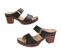 Sandali da donna con tacco, eleganti, estivi, con piedi larghi, comodi, aperti, da donna, con tacco a blocco, con plateau, Nero , 43 EU