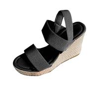 Sandali da donna con tacco, eleganti sandali con plateau e cinturino incrociato e suola morbida, comodi da indossare per le giornate estive, suola antiscivolo per la sicurezza, Nero , 43 EU