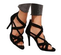 Sandali da donna con tacco, estivi da donna, con bocca di pesce, con punta aperta, sexy, Roma, ultra alti, sandali con tacco alto, sandali per matrimonio, feste eleganti, tacco a blocco, colore nero