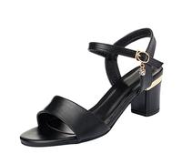 Sandali da donna con tacco estivo, per il tempo libero, da principessa, eleganti scarpe estive, da sera, sandali da ballo, scarpe da ballo, plantare, Nero , 42 EU