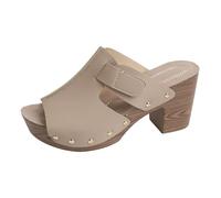 Sandali da donna con tacco grosso, con plateau, traspiranti, con rivetti in metallo, comodi, pantofole estive antiscivolo, vestibilità larga, per attività all'aperto, Beige, 37.5 EU