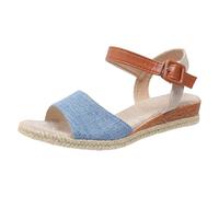Sandali da donna con tacco inclinato con fibbia a bocca di pesce usura esterna spiaggia fondo spesso punta aperta sandali con orecchie di gatto, Azzurro, 7.5 UK 3X-Narrow