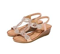 Sandali da donna con tacco, sandali con zeppa, con strass, alla moda, sandali da spiaggia, sandali romani bohémien, sandali per il tempo libero, sandali con zeppa, sandali estivi per attività