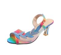 Sandali da donna con tacco, scarpe da spiaggia da donna, traspiranti, aperte, tempo libero, estive, eleganti, colorati, da sera, da sposa, con fibbia regolabile, per feste a tema, Blu, 42 EU