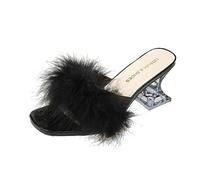 Sandali da donna con tacco, scarpe estive di grandi dimensioni, eleganti sandali con tacco a spillo in peluche, vintage, suola morbida, sandali con zeppa, Nero , 41 EU