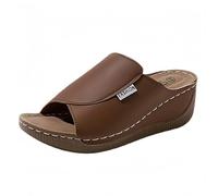 Sandali da donna con zeppa 2026 leggeri ortopedici con zeppa aperta punta aperta UK Wide Fit New Summer Slides pantofole da spiaggia antiscivolo supporto arco scarpe casual all'aperto, cachi, 40.5 EU