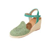 Sandali da donna con zeppa all'uncinetto punta chiusa con plateau Espadrillas Sun Medallion cinturino alla caviglia in pizzo tacchi estivi, Verde, 39 EU