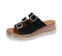 Sandali da donna con zeppa aperta - Pantofole romane leggere con cinturino regolabile per spiaggia, vacanze, abbigliamento casual | comode scarpe da infilare per primavera, estate autunno, Nero , 38.5