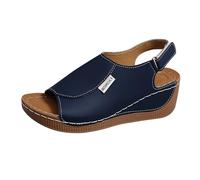 Sandali da donna con zeppa aperta punta aperta sandali infradito in ecopelle piattaforma pantofole estive all'aperto casual spiaggia passeggiate calzature beige, Blu scuro, 37.5 EU