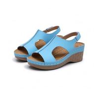 Sandali da donna con zeppa aperta punta aperta sandali infradito in ecopelle piattaforma pantofole estive all'aperto casual spiaggia passeggiate calzature beige, blu cielo, 37.5 EU