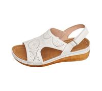 Sandali da donna con zeppa, aperti sulla punta, casual, estivi, regolabili, con cinturino e plateau, bianco, 39 EU