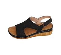 Sandali da donna con zeppa, aperti sulla punta, casual, estivi, regolabili, con cinturino e plateau, Nero , 40 EU