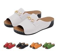 Sandali da donna con zeppa bassa, sandali piatti da donna, traspiranti, con decorazione in metallo, eleganti pantofole estive, comode scarpe spesse per attività all'aperto, spiaggia, viaggi, uso
