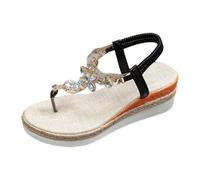 Sandali da donna con zeppa bohémien, sandali trasparenti con suola in iuta, sandali da spiaggia, vacanze estive, diapositive trasparenti per vocazione, zeppa grossa, cursori esterni con diamante, Nero
