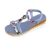 Sandali da donna con zeppa Boho Chic Slip on Strap Scarpe Diamante Strass Open Toe Post Sandali ortopedici Boemia Perline Piattaforma Leggero Cinturino alla Caviglia Slingback Walking Slides Calzature