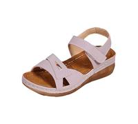 Sandali da donna con zeppa comode scarpe da passeggio con cinghie in e cinturino a strappo, punta aperta, scarpe estive con plateau, per vacanze, casual, uso quotidiano, rosa, 40.5 EU