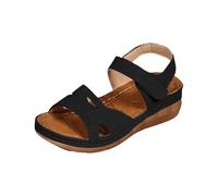 Sandali da donna con zeppa comode scarpe da passeggio con cinghie in e cinturino a strappo, punta aperta, scarpe estive con plateau, per vacanze, casual, uso quotidiano, Nero , 37.5 EU