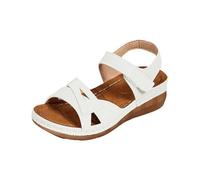 Sandali da donna con zeppa comode scarpe da passeggio con cinghie in e cinturino a strappo, punta aperta, scarpe estive con plateau, per vacanze, casual, uso quotidiano, bianco, 39.5 EU