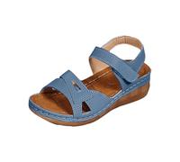 Sandali da donna con zeppa comode scarpe da passeggio con cinghie in e cinturino a strappo, punta aperta, scarpe estive con plateau, per vacanze, casual, uso quotidiano, Blu, 37.5 EU