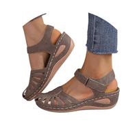 Sandali da donna con zeppa, comodi, estivi, con supporto per arco plantare, punta chiusa, cinturino alla caviglia, sandali da passeggio casual in pelle, scarpe ortopediche in pelle retrò, leggere