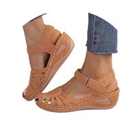 Sandali da donna con zeppa, comodi, estivi, con supporto per arco plantare, punta chiusa, cinturino alla caviglia, sandali da passeggio casual in pelle, scarpe ortopediche in pelle retrò, leggere