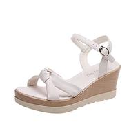 Sandali da donna con zeppa, comodi sandali con plateau con decorazione a nodi, traspiranti per il tempo libero con fibbia regolabile, scarpe alla moda, resistenti, ideali per l'uso quotidiano, beige