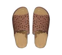 Sandali da donna con zeppa, con plantare, morbidi sandali scorrevoli, decorazione floreale, sandali da esterno, comodi, sandali bohemian Slider larghi, per il soggiorno, marrone, 42 EU