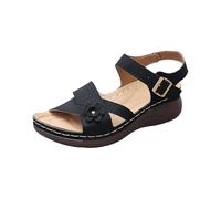 Sandali da donna con zeppa, con plateau - Scarpe da spiaggia boho estive open toe sandali con zeppa, antiscivolo, leggeri e comodi, larghi H, Nero , 40 EU