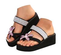 Sandali da donna con zeppa con strass e decorazioni floreali, sandali con punta aperta, sandali estivi eleganti, sandali per il tempo libero, comodi sandali da donna per la spiaggia, le feste e la