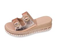 Sandali da donna con zeppa con suola spessa, punta aperta, pantofole romane cave, vestibilità larga, estate alla moda, abbigliamento esterno, antiscivolo, da spiaggia, comode da camminare, scarpe