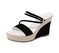 Sandali da donna con zeppa, con zeppa, da donna, con punta aperta, traspiranti, antiscivolo, con cinturino alla caviglia regolabile, comodi cuscini, scarpe estive per uso quotidiano e vacanze, Nero