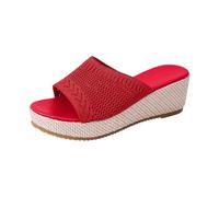 Sandali da donna con zeppa, con zeppa, sandali da donna con plateau, in rete traspirante, con suola antiscivolo, vestibilità larga, pantofole estive comode e spesse per la spiaggia, Rosso, 39.5 EU