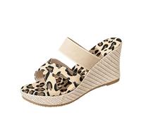 Sandali da donna con zeppa, con zeppa, traspiranti, con punta aperta, con cinturino elastico, comodi, pantofole estive, antiscivolo, per uso quotidiano, per interni ed esterni, Oro, 39 EU